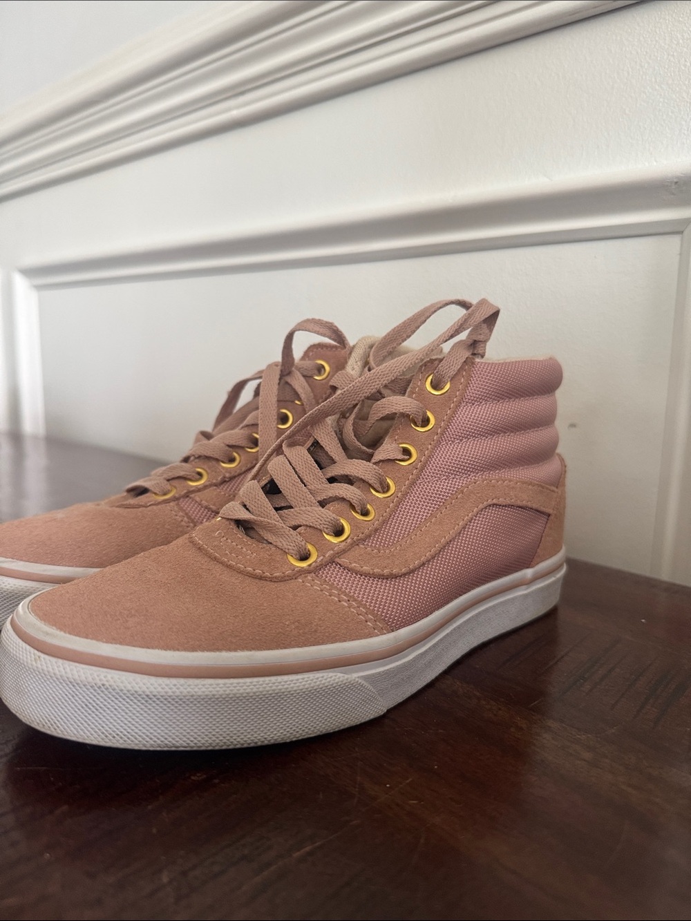 Vans High-Top Sneakers in Dusty Rose with Gold Eyelets